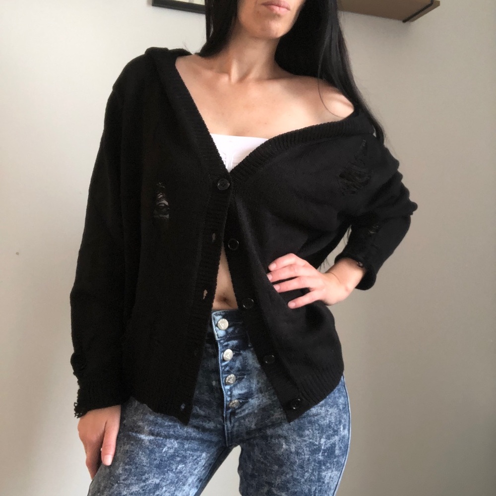 Distressed Knit Button Front Sweater